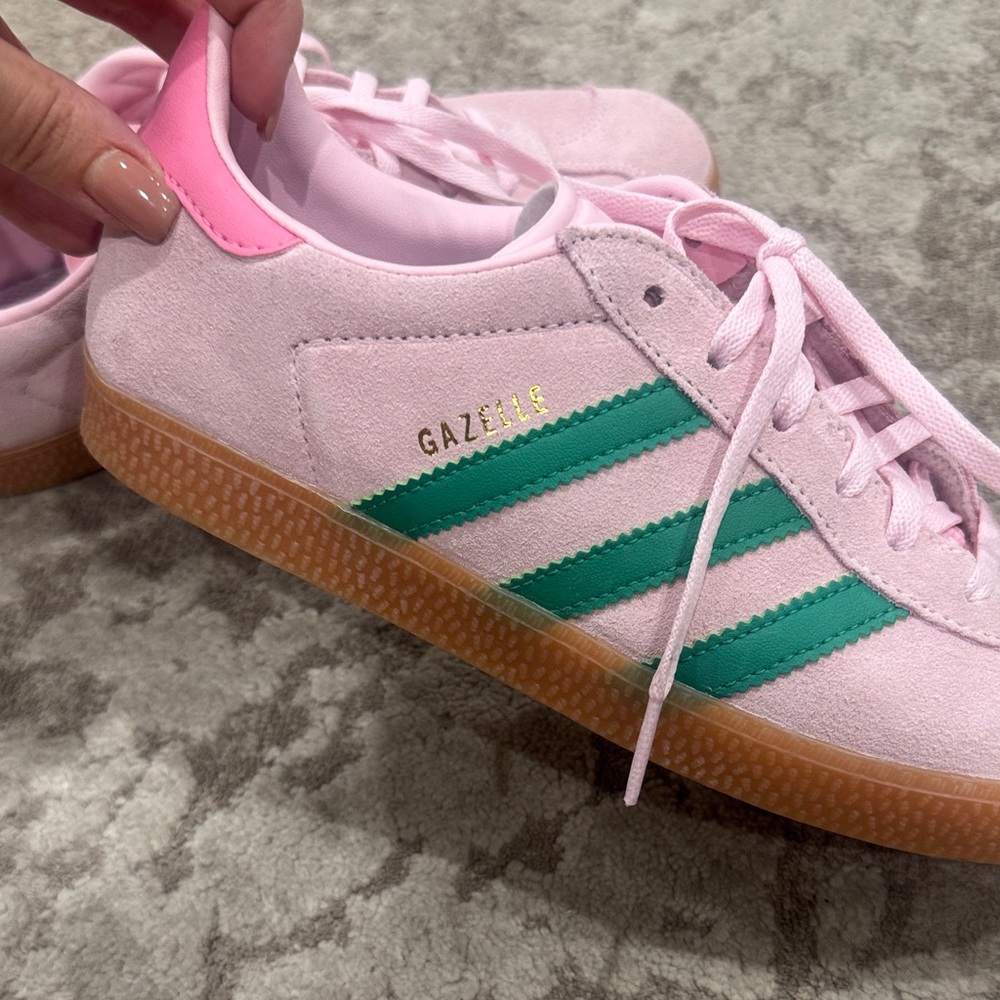 adidas Pink and Green Suede Athletic Shoes with Gum Sole - Picture 3 of 4